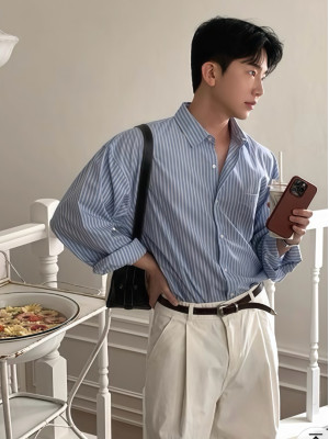 韓國🇰🇷早秋寬鬆條紋長袖襯衫『韓國連線』