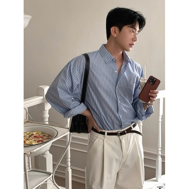 韓國🇰🇷早秋寬鬆條紋長袖襯衫『韓國連線』
