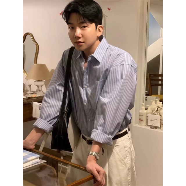 韓國🇰🇷早秋寬鬆條紋長袖襯衫『韓國連線』