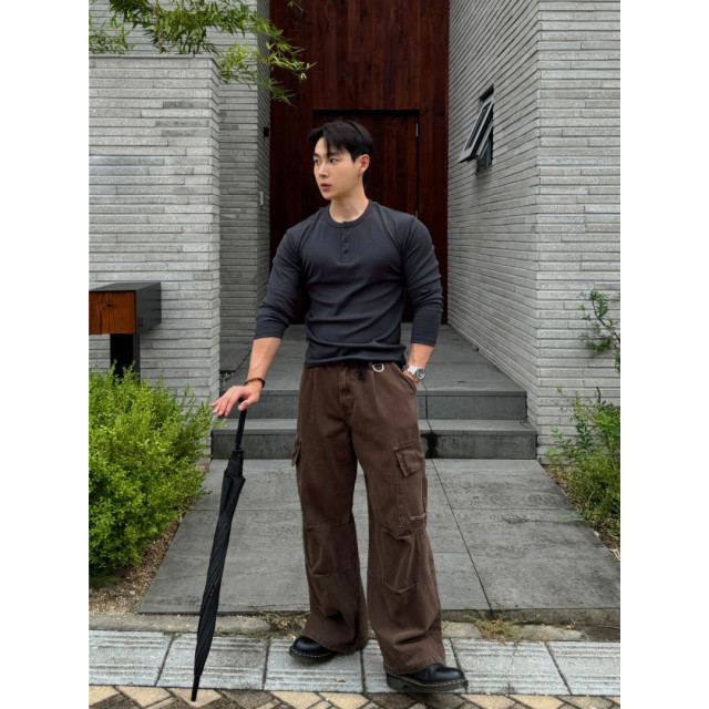 韓國🇰🇷寬鬆扣環雙摺工作褲『韓國連線』