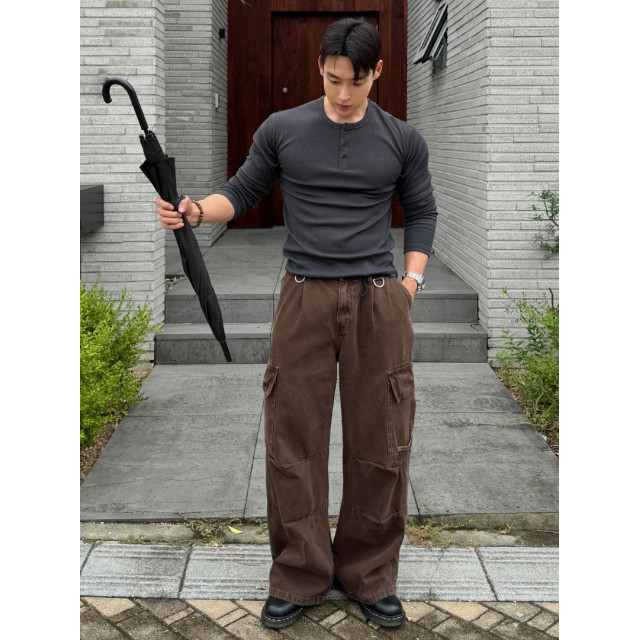 韓國🇰🇷寬鬆扣環雙摺工作褲『韓國連線』