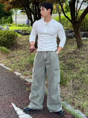 韓國🇰🇷寬鬆扣環雙摺工作褲『韓國連線』