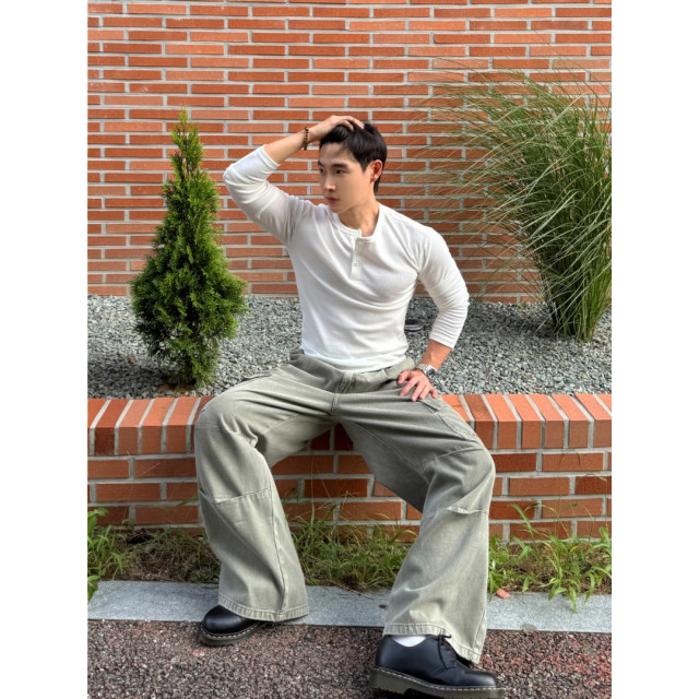 韓國🇰🇷寬鬆扣環雙摺工作褲『韓國連線』