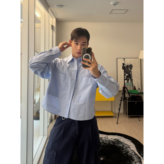 韓國🇰🇷雙口袋短版長袖襯衫『韓國連線』
