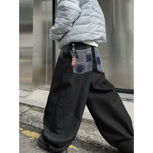 韓國🇰🇷拼接口袋不褪色丹寧褲『韓國連線』