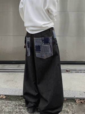 韓國🇰🇷拼接口袋不褪色丹寧褲『韓國連線』
